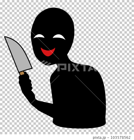 刃物を持つ悪人イメージのシルエットの人物のイラスト素材 103578562