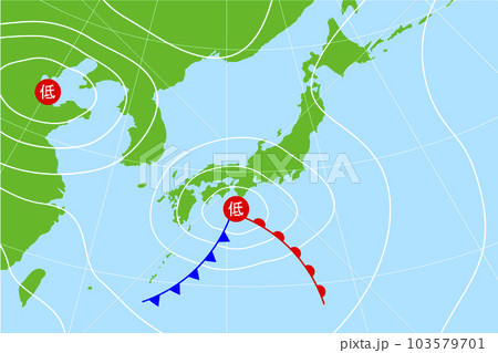 温帯低気圧がある天気予報の気圧配置図 103579701