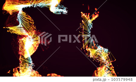 3D rendering of a colorful abstract stylish particle and plexus system on a dark background 3D rendering of a colorful abstract stylish particle and plexus system on a dark background 103579948