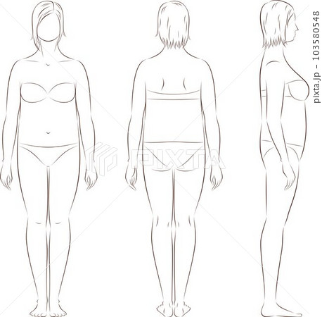 Fat woman figure. Front, back, side. 103580548