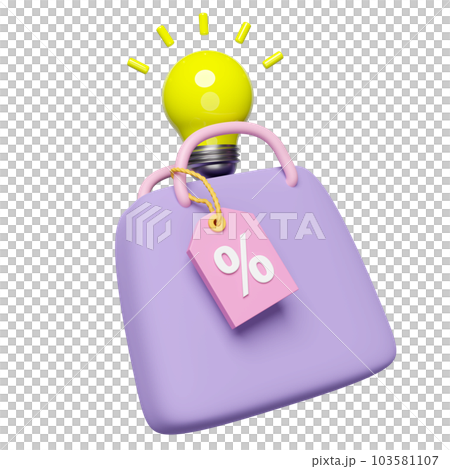3d minimal shopping paper bags with light bulb discount sales icon for shopping online isolated. price tags coupon, marketing promotion bonuses, idea tip concept, 3d render 3d minimal shopping paper bags with light bulb discount sales icon for shopping online isolated. price tags coupon, marketing promotion bonuses, idea tip concept, 3d render 103581107