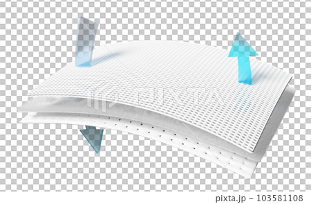 3d absorbent pad, synthetic fiber hair with arrow ventilate shows, support cooling concept, 3d render illustration 103581108