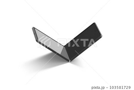 Blank black flexible chamshell phone display half folded mockup, isolated Blank black flexible chamshell phone display half folded mockup, isolated 103581729