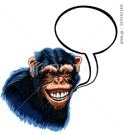 Speaking chimpanzee. Hand drawn ink on paper and hand colored on tablet Speaking chimpanzee. Hand drawn ink on paper and hand colored on tablet 103582169