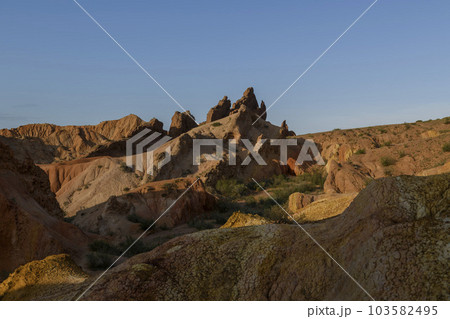 Canyon in Kyrgyzstan. Multi-colored canyon Fairy Tale. Kyrgyzstan mountains. Issyk-Kul region. Charyn Canyon. 103582495
