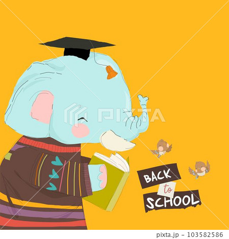 Cute Cartoon Elephant reading Book. Back to School 103582586