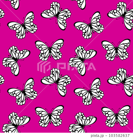 Seamless pattern with funny colorful Butterflies, flowers. Color flat vector illustration for invitation, poster, card, textile, fabric. Butterfly graphic design print. Trendy animal motif wallpaper 103582637