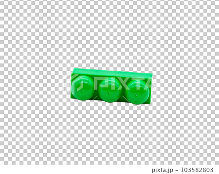 Children's toy construction set lego green without background. Detail of three sections. Picture in high quality. PNG 103582803