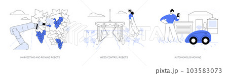Agricultural robots abstract concept vector illustrations. Agricultural robots abstract concept vector illustrations. 103583073