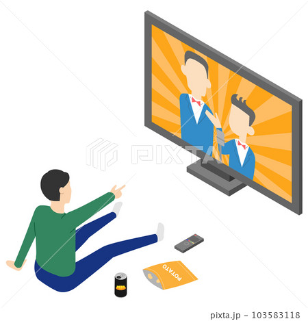テレビでお笑い番組を見る男性・アイソメトリック テレビでお笑い番組を見る男性・アイソメトリック 103583118