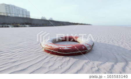 Lifebuoy on the city beach at sunset Lifebuoy on the city beach at sunset 103583140