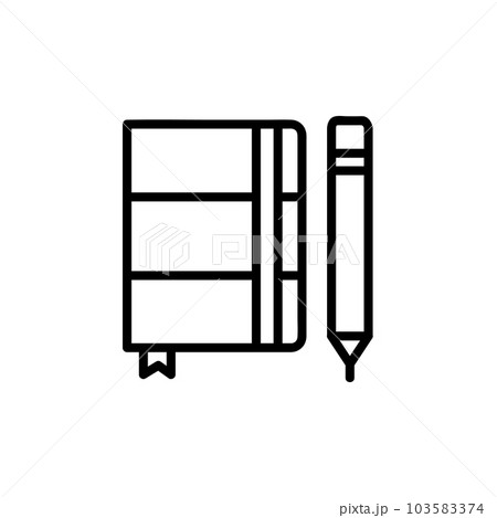Notebook and pen Vector Icon, Outline style, isolated on white Background. Notebook and pen Vector Icon, Outline style, isolated on white Background. 103583374