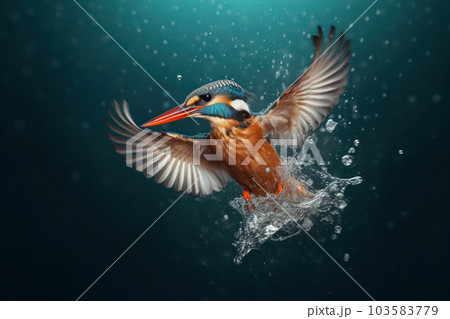 Kingfisher in the water with Ai Generated 103583779