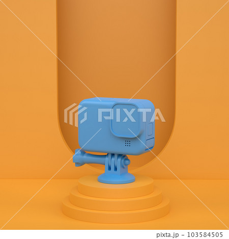 Abstract scene or podium with photo and video action camera on monochrome Abstract scene or podium with photo and video action camera on monochrome 103584505
