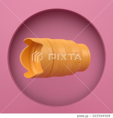 Abstract scene or podium with nonexistent DSLR camera and lens on monochrome 103584509