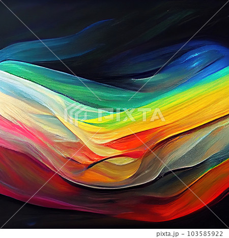 Bright iridescent abstract wavy pattern. Dynamic abstraction. Imitation oil painting. Background image. AI-generated 103585922