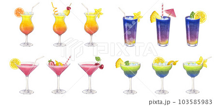 Banner beach cocktail pink orange green. Summer tropical drink. Party time. Hand-drawn watercolor illustration on white background. For cafe restaurant bar menu Banner beach cocktail pink orange green. Summer tropical drink. Party time. Hand-drawn watercolor illustration on white background. For cafe restaurant bar menu 103585983
