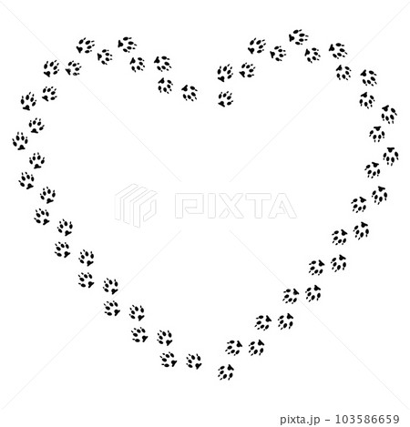 Heart frame with black dog track isolated on white background. Animal footprint silhouette. Border with pet paw print. Heart frame with black dog track isolated on white background. Animal footprint silhouette. Border with pet paw print. 103586659