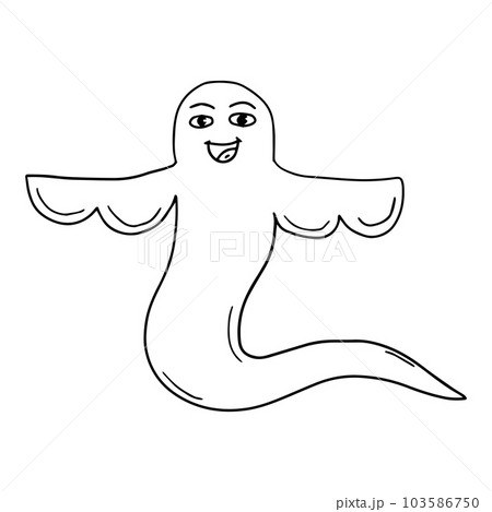 Cartoon doodle linear ghost isolated on white background.  103586750