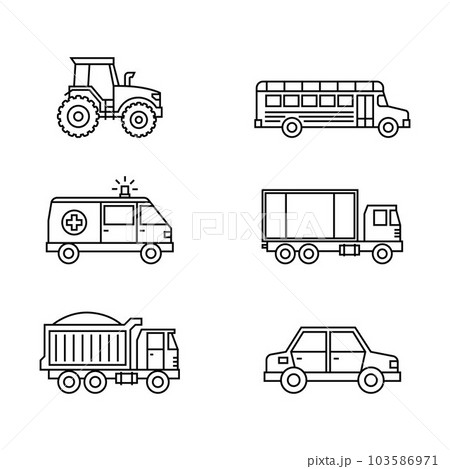 set of linear transport icons on white background. 103586971