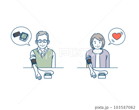 血圧を測る高齢者、老夫婦のイラスト 103587062