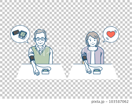 血圧を測る高齢者、老夫婦のイラスト 103587062
