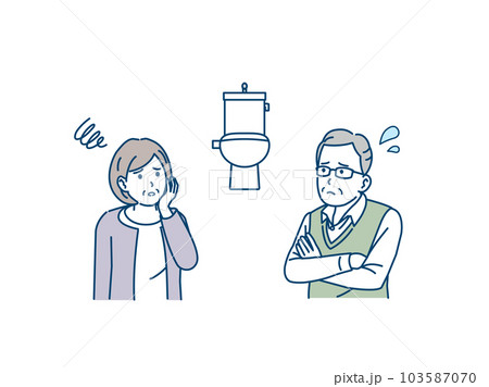 頻尿に困る高齢者、老夫婦のイラスト 頻尿に困る高齢者、老夫婦のイラスト 103587070