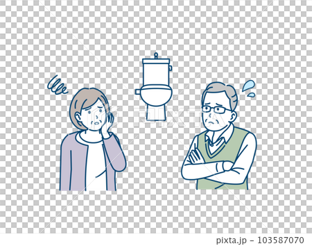 頻尿に困る高齢者、老夫婦のイラスト 頻尿に困る高齢者、老夫婦のイラスト 103587070