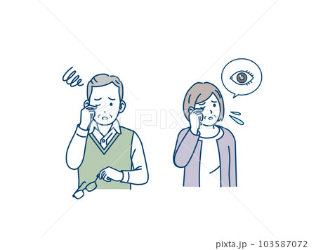 老眼や視力が低下して困る高齢者、老夫婦のイラスト 103587072