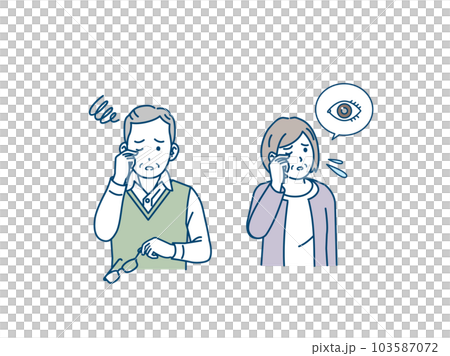 老眼や視力が低下して困る高齢者、老夫婦のイラスト 103587072