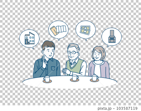 終活や相続について息子に相談する老夫婦 終活や相続について息子に相談する老夫婦 103587119