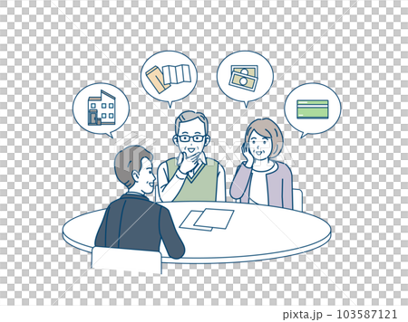 終活や相続について相談する老夫婦のイラスト 103587121