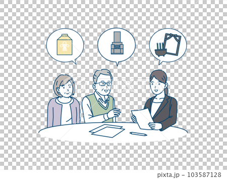 葬儀について相談する老夫婦のイラスト 葬儀について相談する老夫婦のイラスト 103587128