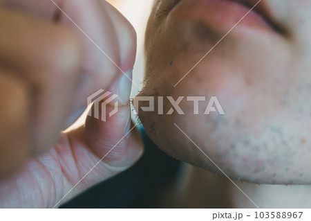 あごヒゲを指で抜く男性 あごヒゲを指で抜く男性 103588967