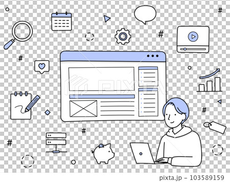 手描きラインアート|ブログの広告収入で稼ぐ若い男性ブロガー 手描きラインアート|ブログの広告収入で稼ぐ若い男性ブロガー 103589159