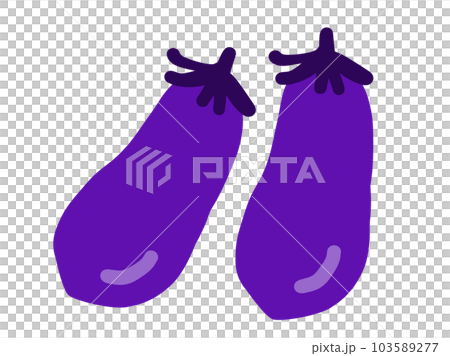 Two cute medium-length eggplants / hand-drawn illustration material Two cute medium-length eggplants / hand-drawn illustration material 103589277