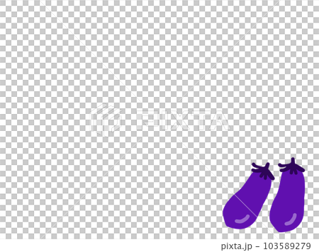 Frame of two cute medium-length eggplants / hand-drawn illustration material 103589279