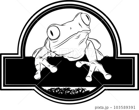 Frog monochrome icon. Outline in black. Vector illustration logo on white background Frog monochrome icon. Outline in black. Vector illustration logo on white background 103589391