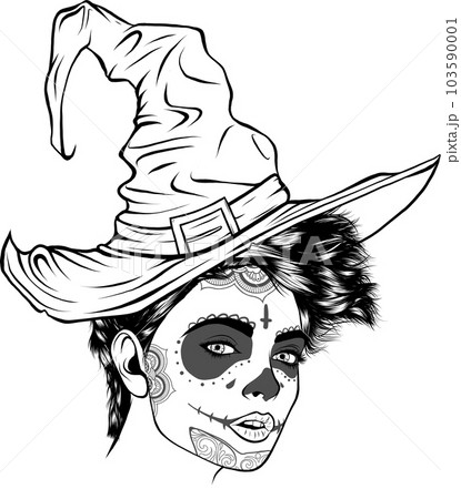 monochrome beautiful witch in a classic hat vector illustration monochrome beautiful witch in a classic hat vector illustration 103590001