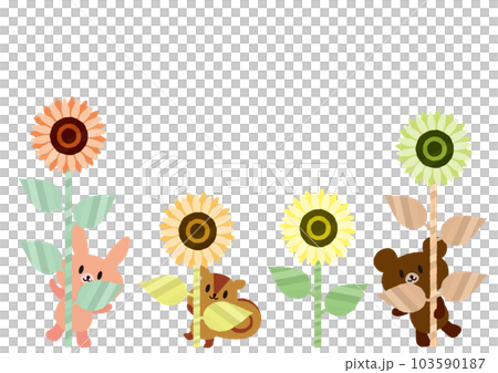 復古向日葵和動物框架/背景 103590187