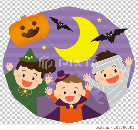 Halloween Cheerful children and jack-o'-lanterns Halloween Cheerful children and jack-o'-lanterns 103590303