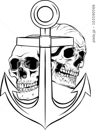 vactor illustration of Skulls monochrome with anchors vactor illustration of Skulls monochrome with anchors 103590566
