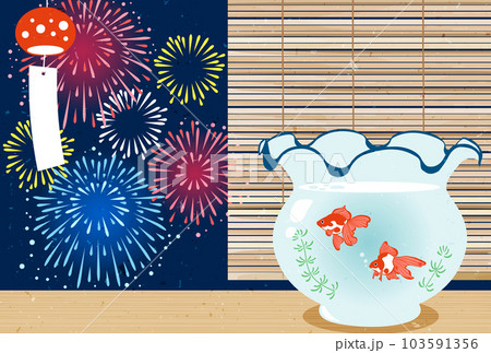 和紙風真夏の夜の花火大会風景の暑中見舞いはがきヨコ 和紙風真夏の夜の花火大会風景の暑中見舞いはがきヨコ 103591356