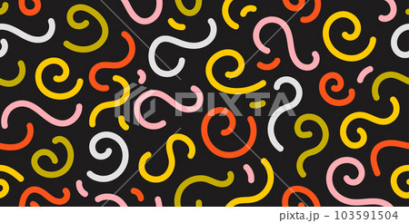 Colorful doodle seamless pattern. Abstract childish squiggle repeating background. Simple scribbles and shapes wallpaper. Textile or fabric print design swatch. Vector backdrop. Colorful doodle seamless pattern. Abstract childish squiggle repeating background. Simple scribbles and shapes wallpaper. Textile or fabric print design swatch. Vector backdrop. 103591504
