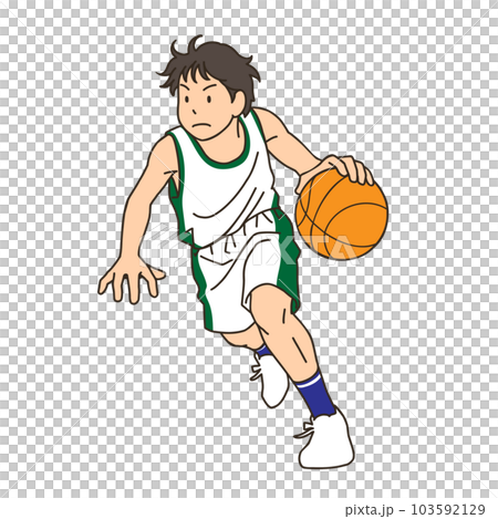 運球時奔跑的籃球運動員 103592129