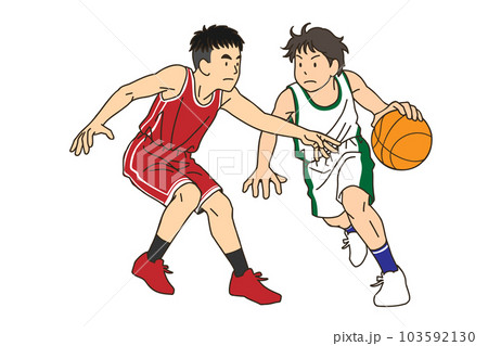 ディフェンスを突破しようとするバスケット選手 103592130