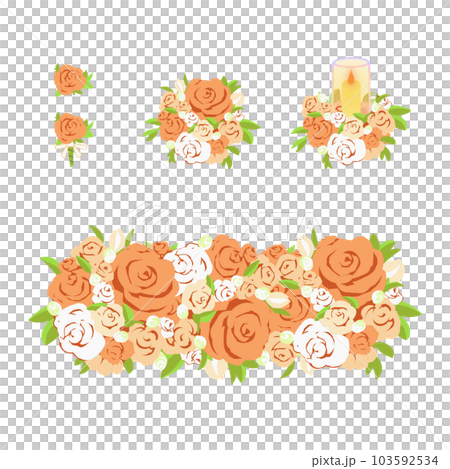 橙色婚禮花束套裝（花束、胸花、桌飾、主桌飾） 103592534