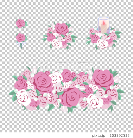 粉色婚禮花束套裝（花束、胸花、桌飾、主桌飾） 103592535