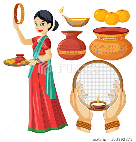 Set of Karva Chauth element cartoon 103592873