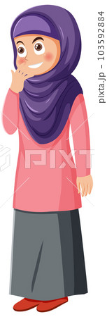 Muslim Girl Standing Pose Cartoon Character 103592884